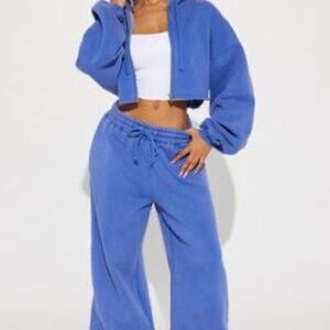On The Go Fleece Pant Set - Blue